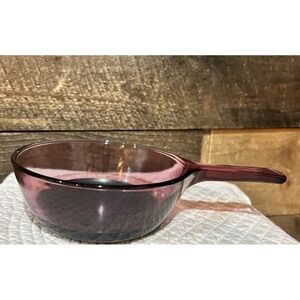 Vtg Corning Ware Visions Cranberry Glass‎ 0.5 L Sauce Pan W/Teflon Coating USA
